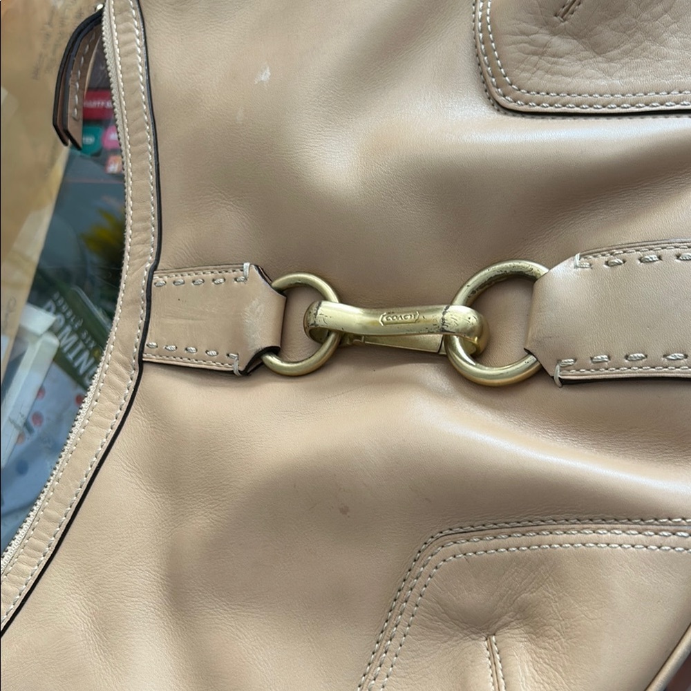 Coach Beige Leather Tote with Gold Accents